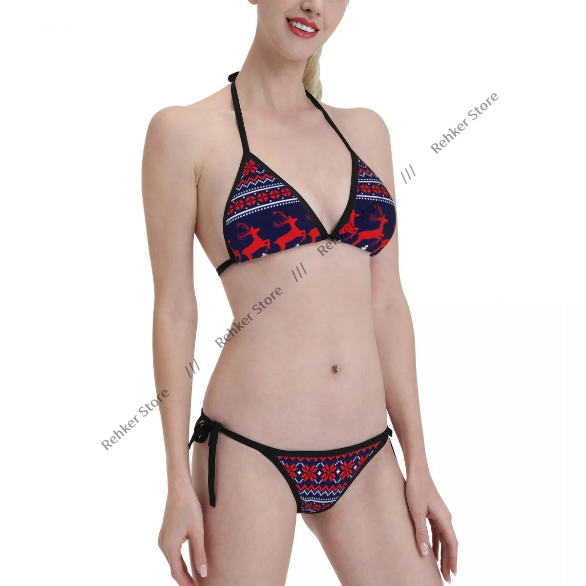 

Bikini Set Swimwear Women Swimsuit Sexy Push Up Swimming Bathing Suit Knitted Pixel Christmas Pattern Beachwear Summer Brazilian