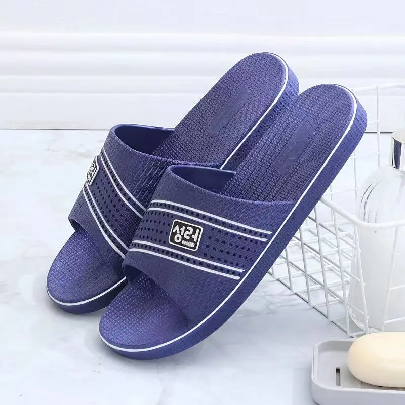 Summer Man's  One Word Casual Slipper Soft Bottom Non Slip Large Size Silent Home Casual Slipper Anti Odor Bathroom Slipper