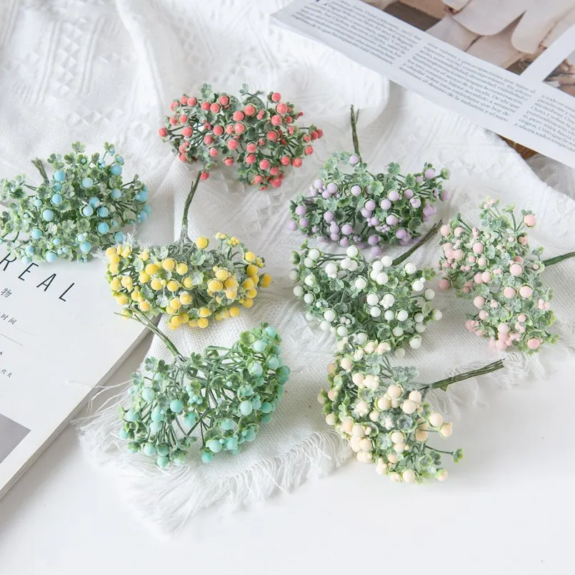 6PCS Artificial Flowers Pompom Baby's Breath Diy Gifts Candy Box Fake Plants Christmas Garland Vase for Home Wedding Decoration