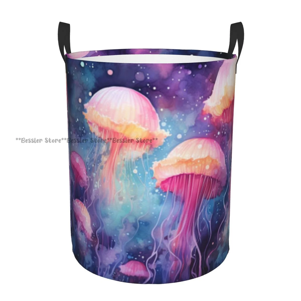 Folding Laundry Basket Watercolor Jellyfishes In The Ocean Dirty Clothes Storage Bucket Wardrobe Clothing Organizer Hamper