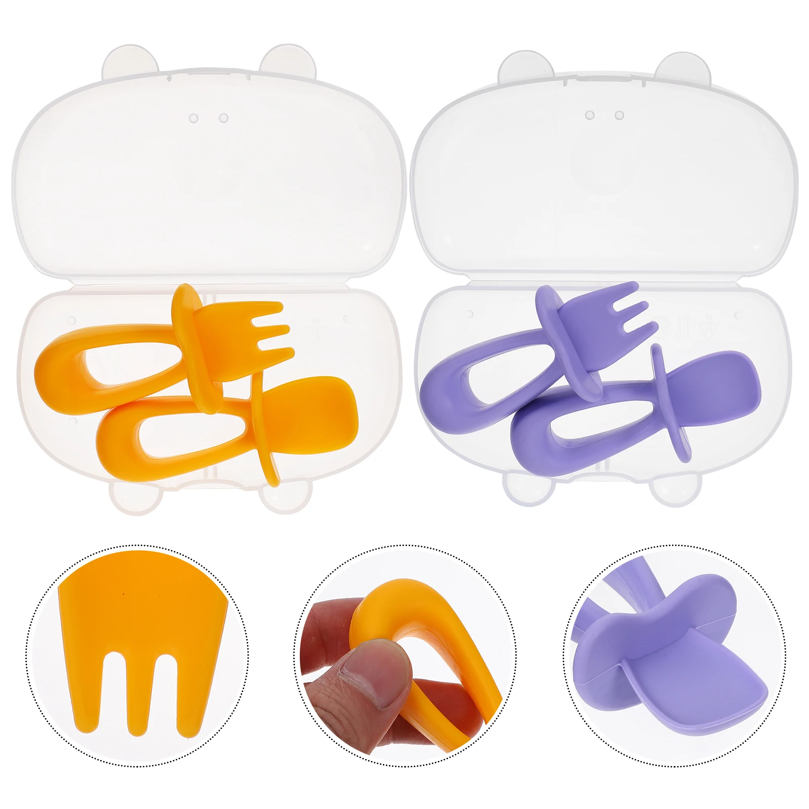 

2Sets Baby Utensils Spoons Forks Non Slip Handle Durable Premium Material Toddler Training Tableware High Temp Resistant