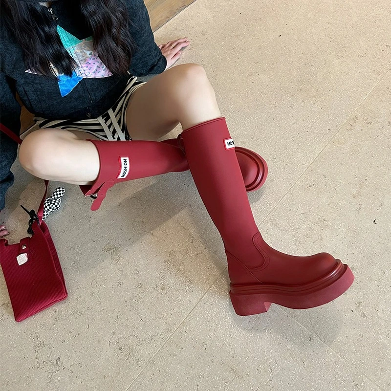 

Fashion Knee Boots Women's 2025 Autumn New Round Toe Platform Tall Boots