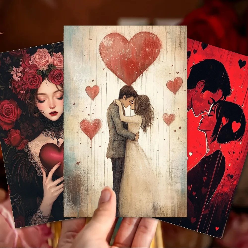 32개 발렌타인 데이 엽서, 장미 테마, 실내 침실 장식, 벽 스티커, 메시지 카드, 인사말 카드, 기념 카드