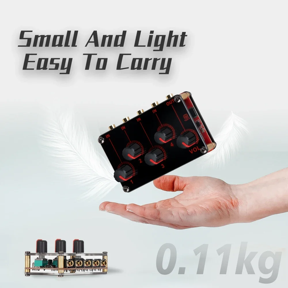 Mezclador de línea de 4 canales, consola mezcladora de sonido analógico portátil, mezclador estéreo de la más alta calidad de sonido, mini mezclador USB DC5V Power