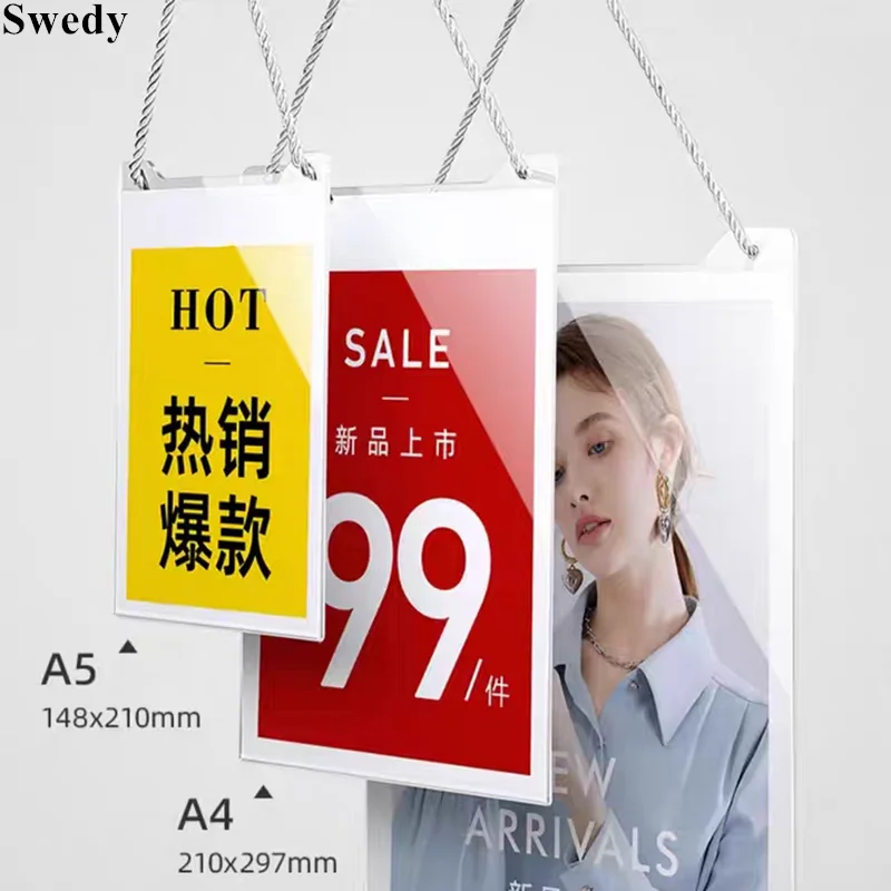 A4 210X297MM Acrylic Price Label Sign Holder Board Hanging Clothing Store Promotion Price Poster Frame Hanging Ad POP Billboard