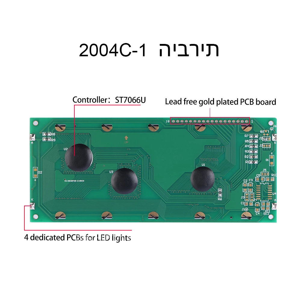 Modul LCD karakter besar Ibrani 2004C-1 layar LCD Film hijau kuning voltase 5V ST7066U pengontrol