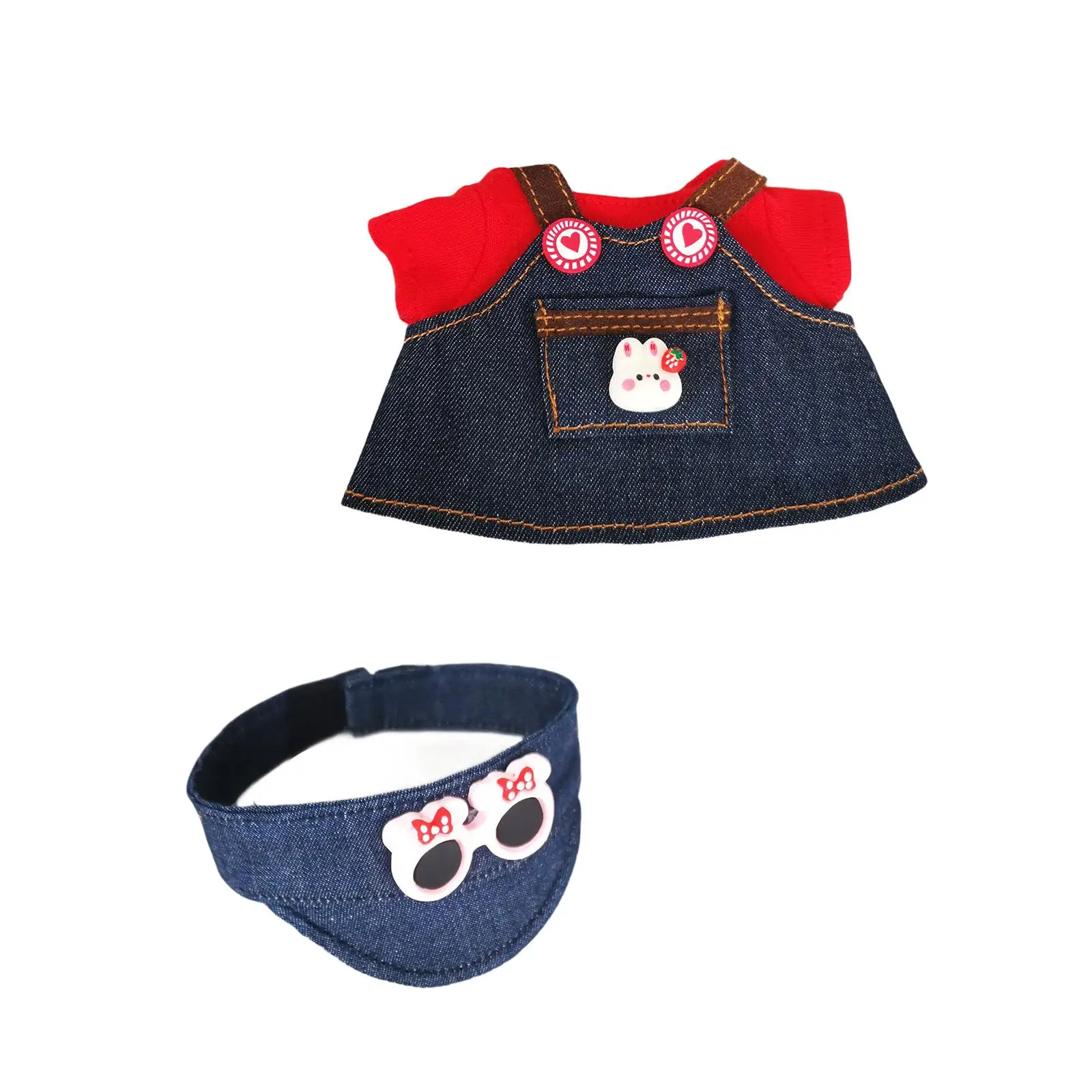 Plush Doll Clothes Set,Doll Dress up Denim Skirt Set,Cute Photo Props,Stylish DIY Fashion Costumes,Doll Outfits Straps T Shirt