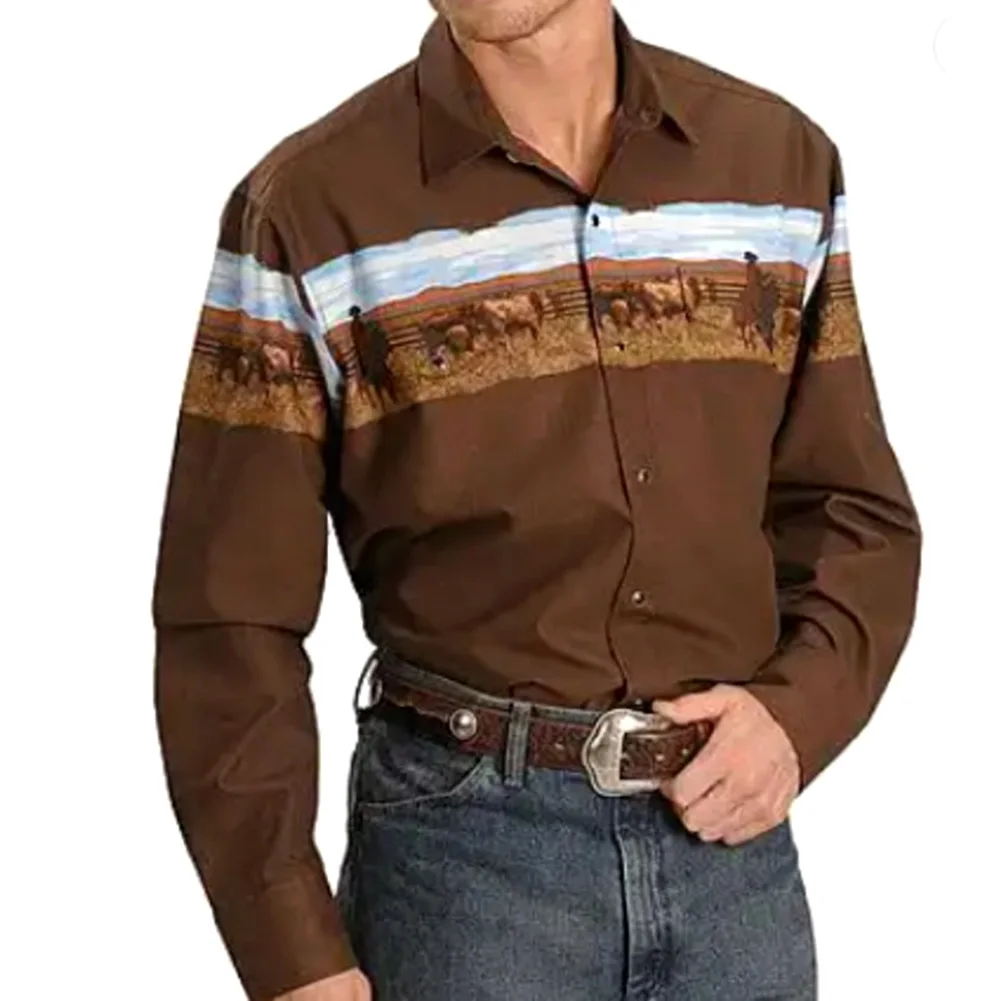 Mens Long Sleeve Shirts Western Tribal Ethnic Vintage Retro Button Outwear Tops Outwear Lape Casual Button Down Shirts Tops
