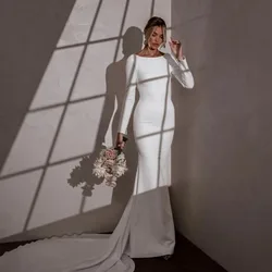 Vestido de novia árabe de manga larga, elegante vestido de novia musulmán, sirena, espalda abierta, perlas, 2024