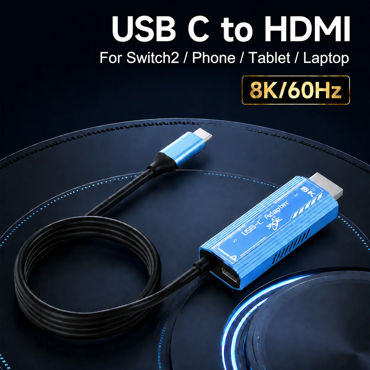 USB C to HDTV Adapter Cable 8K 60Hz 100W PD Fast Charging USB-C Hub for Switch 2 Phone Tablet Laptop Monitor Projector TV