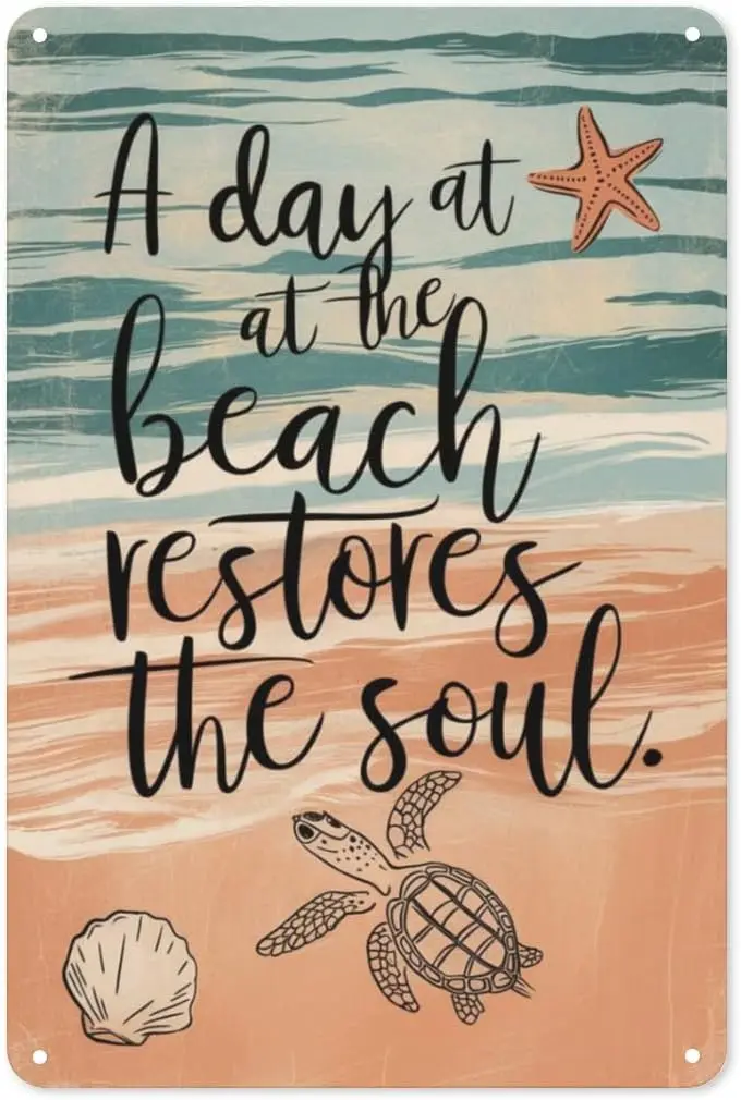 Beach Soul Retro Tin Sign 8X12IN 