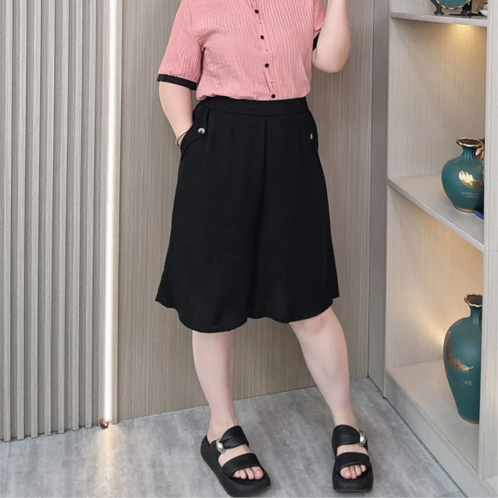 Zomer Dunne Wijde Pijpen Culottes Elastische Taille Shorts Vrouwen Plus Size Loos Casual Knielengte Broek