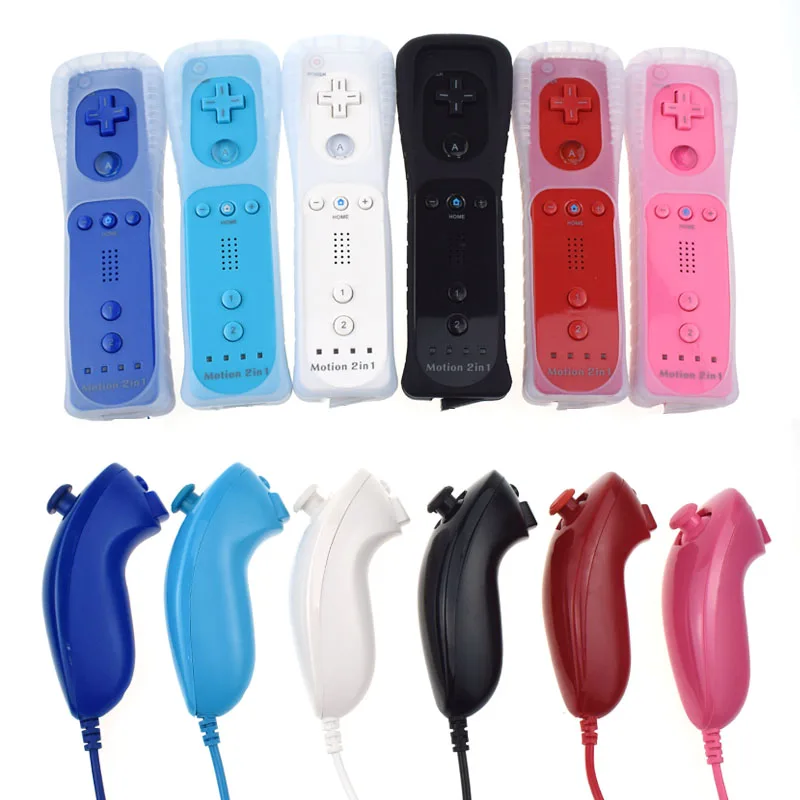 TOP 2 in 1 Wireless Gamepad Remote Controller built in Motion Plus + Nunchuck For  Wii Controller Joystick Silicone Case