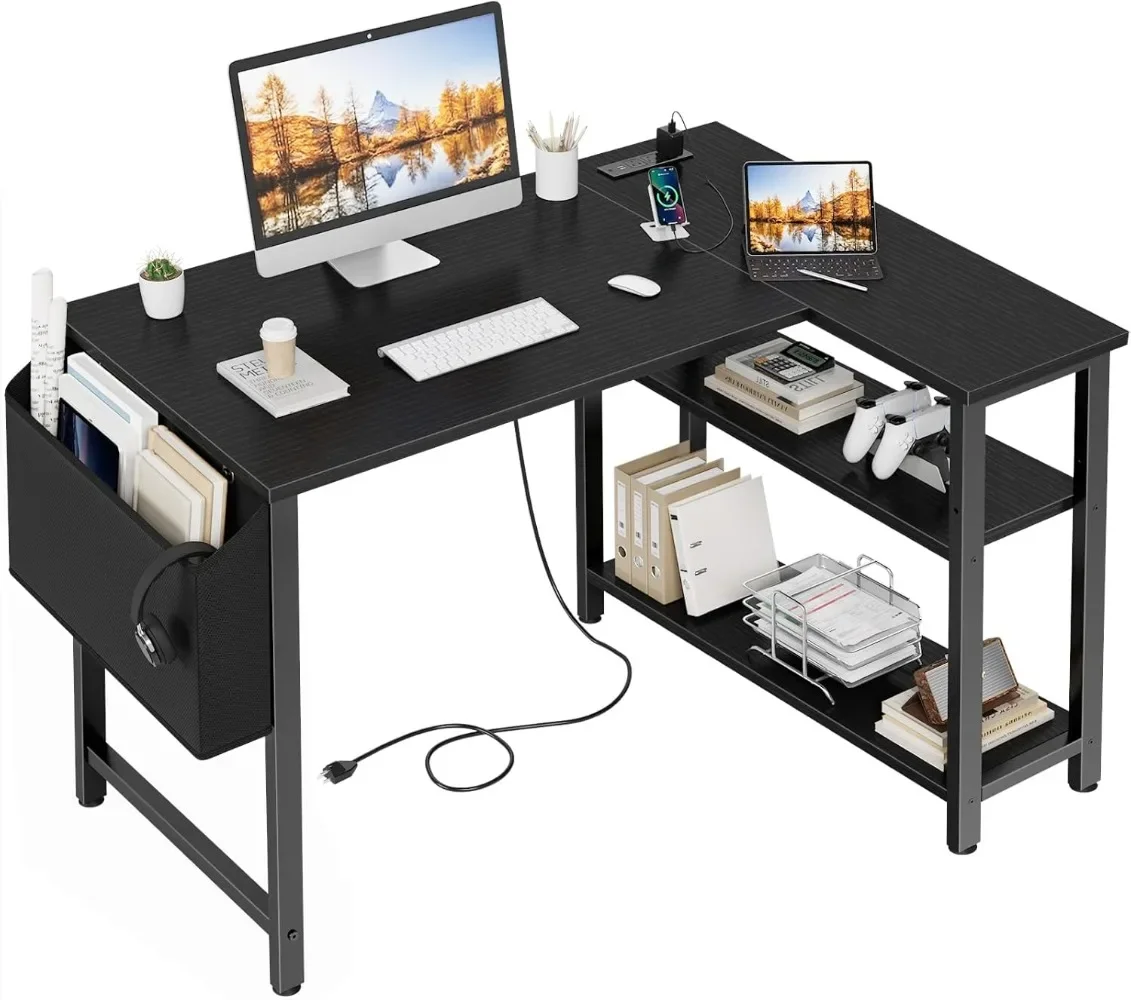 

L Shaped Desk with Power Outlet Shelves, 40 Inch Corner Computer Desk for Small Space Home Office, L-Shaped Gaming Desk PC