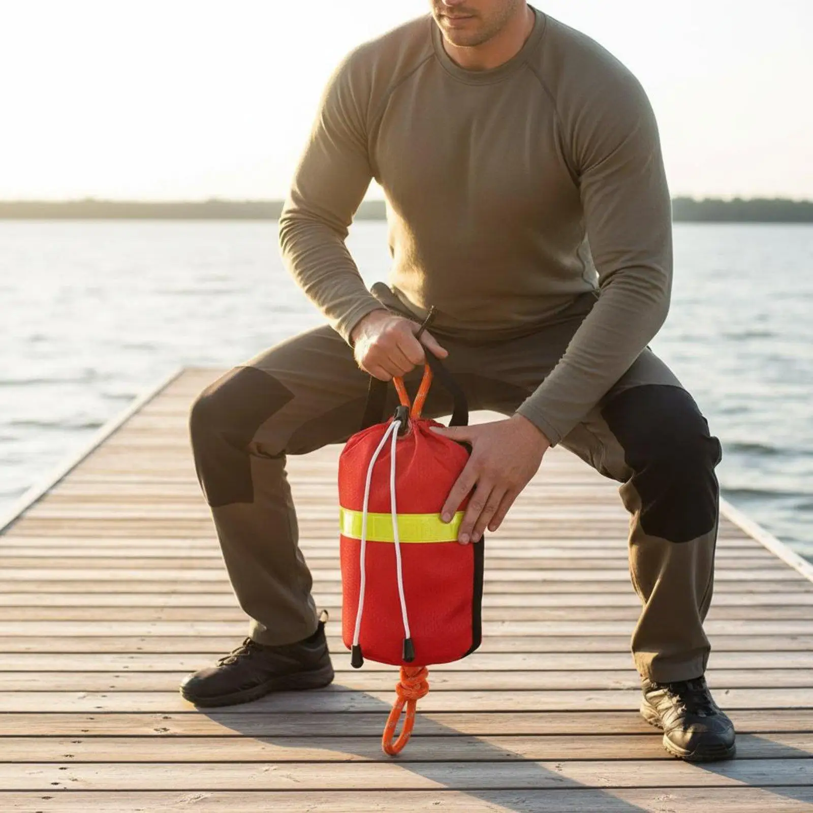Water Rescue Throw Bag Wear-Resistant Floating Rope Bag for Boating, Ice Fishing