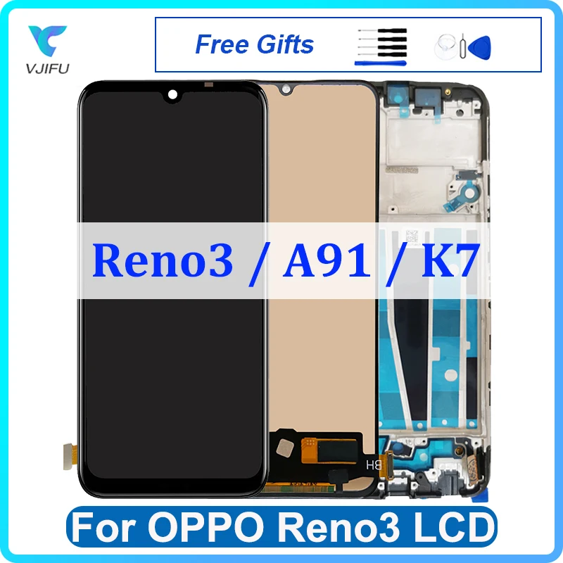 

6.4'' LCD For OPPO A91 Reno3 K7 Display Touch Screen PCPM00 CPH2001 CPH2021 CPH2043 Digitizer Assembly Replacement No Dead Pixel