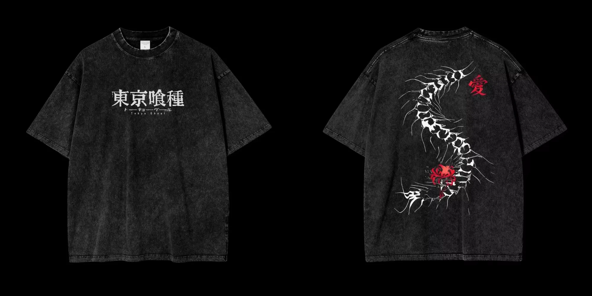 

Summer Harajuku Men's T-shirt Anime Tokyo Ghoul Kaneki Ken Centipede Washed Cotton T Shirt Vintage Streetwear Men Tops Clothing