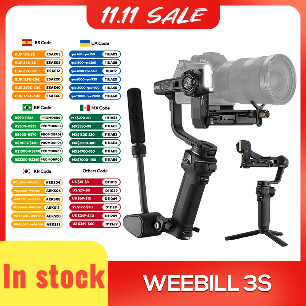 

Стабилизатор ZHIYUN WEEBILL 3S ручной, 3-осевой Стабилизатор камеры, с Bluetooth, Для беззеркальных камер DSLR