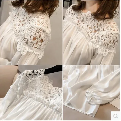 Women T Shirts Vintage Spring Hole Tees Autumn Lace Crochet Patchwork Sexy Tops Warm Blouse Top Casual Full Long Sleeve Shirt