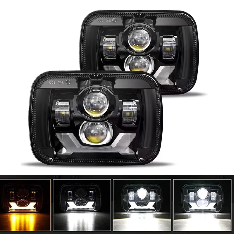 1pc/2pcs 55W/85W LED 5x7' 7X6' Inch Retangular Feixe Farol Com High/Low DRL Square Headlight For Jeep Cherokee XJ Wrangler Truck