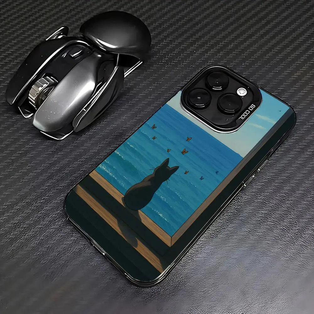 

Cat views the scenery case for iPhone 16 15 14 13 12 11 Pro/ Max/Plus shock-proof rear cover anti-fingerprint