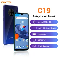 Oukitel C19 Smartphone 4000mAH Battery Android 10.0 Mobile Phone 6.49”HD+In-cell Display MTK6737  Triple Camera Phone