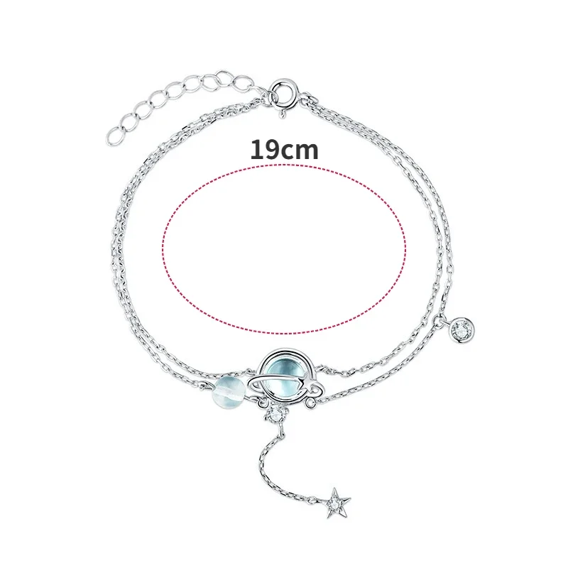925 Sterling Silver 19CM Double Bracelet Aquamarine Crystal Encrusted Bracelet Elegant Feminine Trend Jewelry