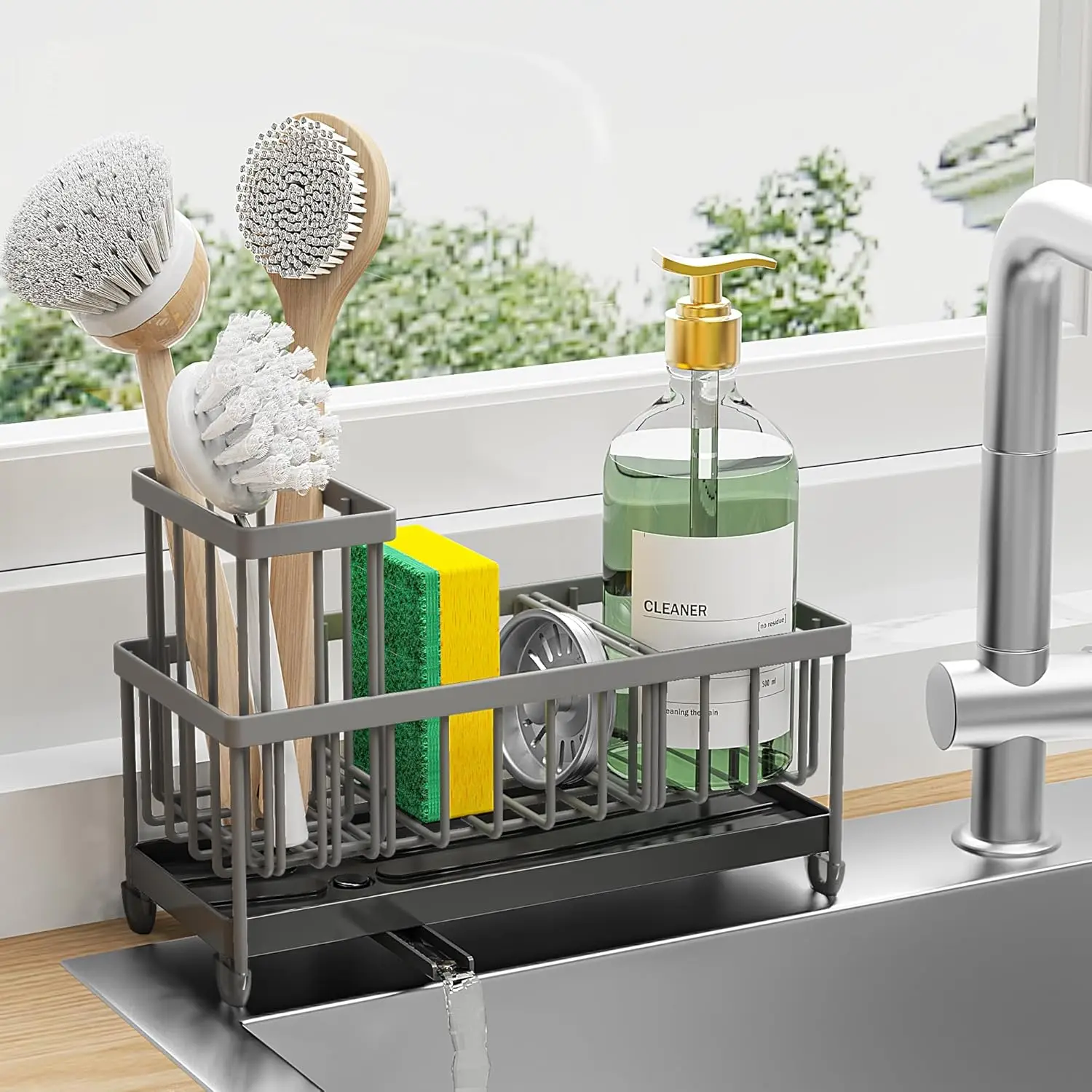 

Sink Caddy Sponge Holder for Kitchen Sink, 304 Stainless Steel Rustproof, Kitchen Sink Caddy with High Brush Holder, Kitchen Kit