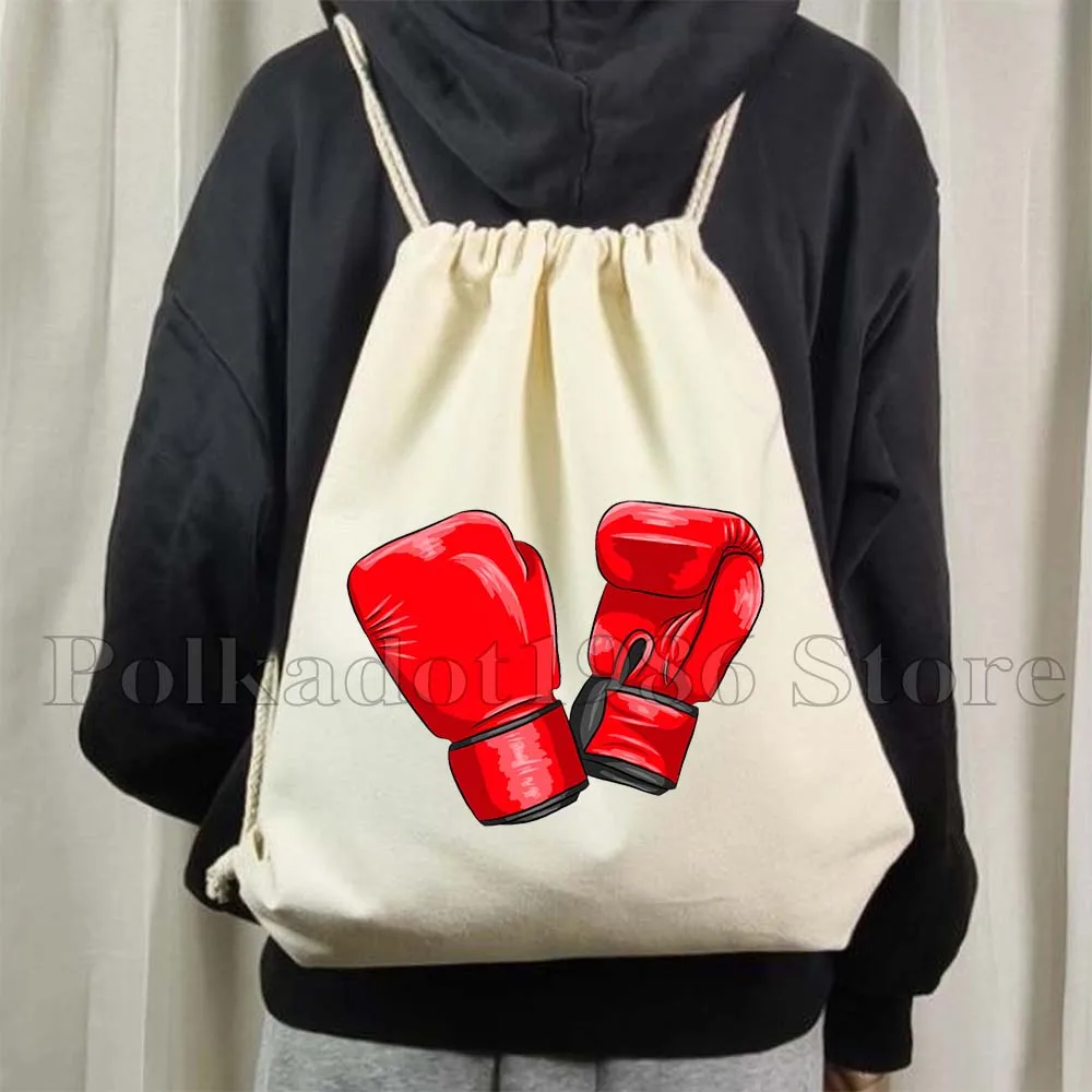 Keep Fighting Yourself Cute Strong Red Fighter Boxing Gloves Muay Thai Gifts Canvas Drawstring Bag Soccer Backpack Gym Sackpack