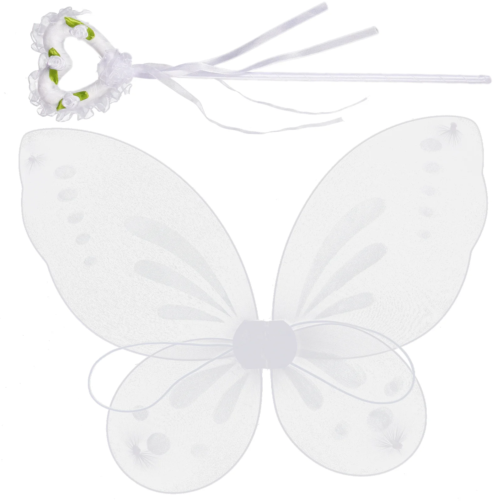 Ropa para niños, alas de mariposa plegables, conjunto de palos de hada elfo, accesorios de vestir para actuación en escenario, varitas 89x42cm, color blanco