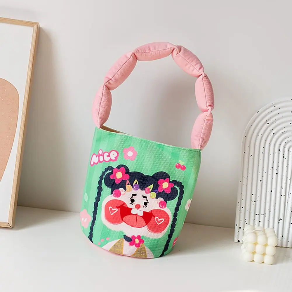 Cartoon Girl Girls Bucket Bag Fashion Original Design Polyester Flannel Shoulder Bags Floral Print Armpit Bag Daily Wear