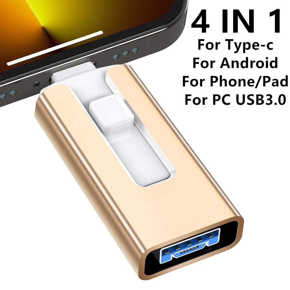 Phone USB 3.0 512GB 256GB 2TB Usb Flash Drive 4 IN 1 For iphone iPad Android Phone External Storage 1TB Pendrive Gift Usb Stick