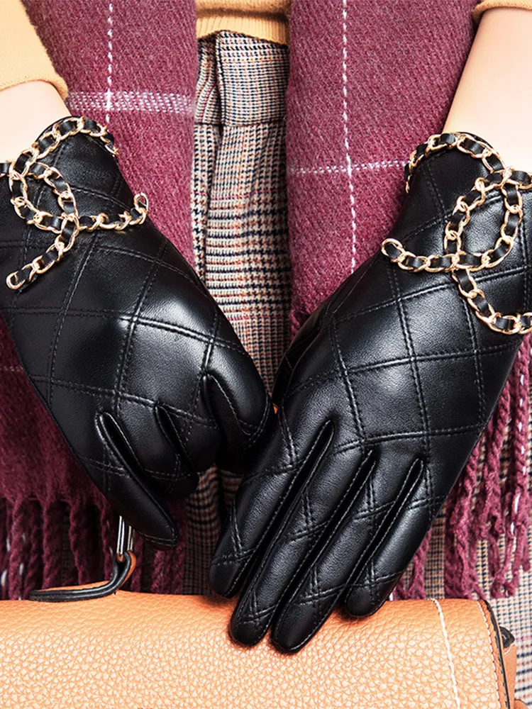 

Зимние женские перчатки из натуральной овчины, кожаные теплые перчатки, перчатки для вождения мотоцикла с сенсорным экраном