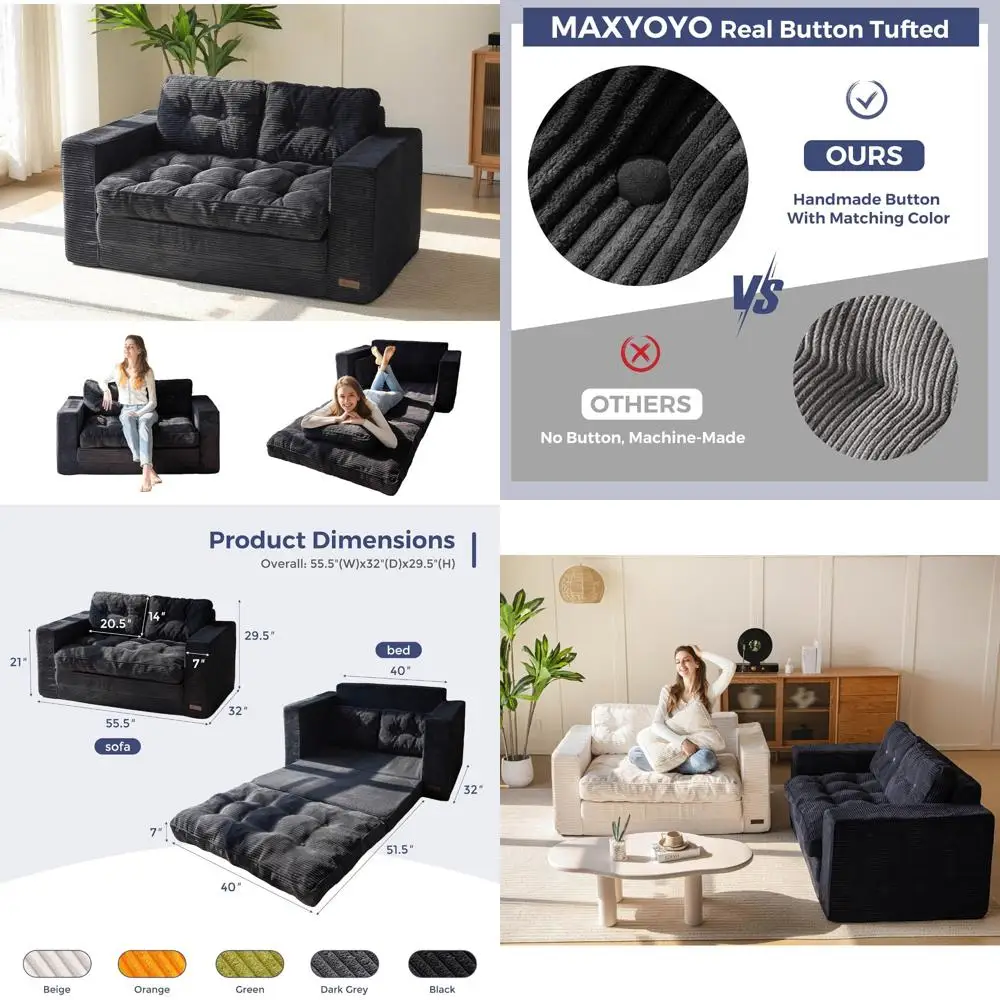 

MAXYOYO 2-in-1 Convertible Sofa Bed, Loveseat Sleeper Couch, Folding Couch Bed with Pillows for Living Room