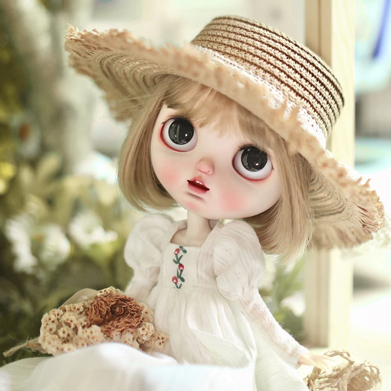 Handgemaakte blythe pop kleding zomer witte jurk sweet vierkante hals poff mouw lange jurk voor blyth licca ob24 pullip poppen geschenken