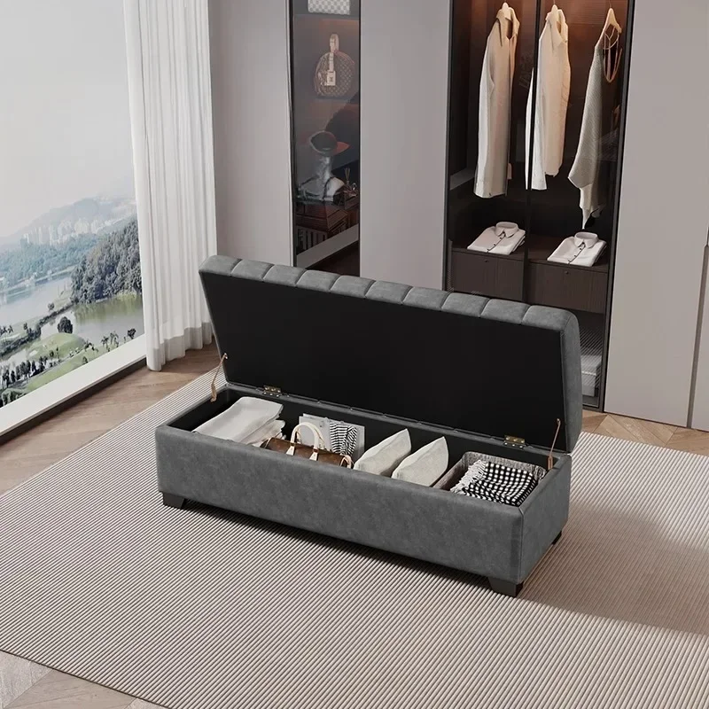 CreativitySoft Velvet Entryway Storage Bench Channel-Tufted Design Skin-Friendly Stain-Resistant Ottoman Bench For Hallway Bedro