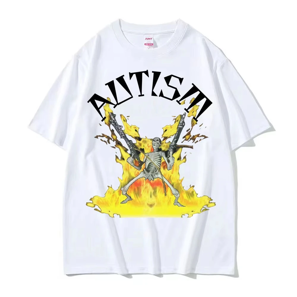 Probably Autistic Funny Skeleton Meme T-shirts for Men Women Fashion Retro Dark Humor T-shirt High Quality 100% Cotton T Shirts