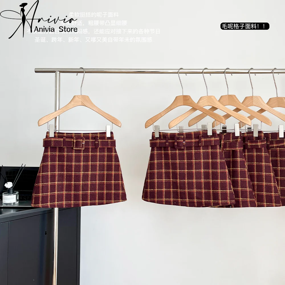 Minifalda a cuadros rojos de lana para mujer, Falda corta elegante Y2K para estudiantes, combina con todo, edición coreana, Otoño e Invierno