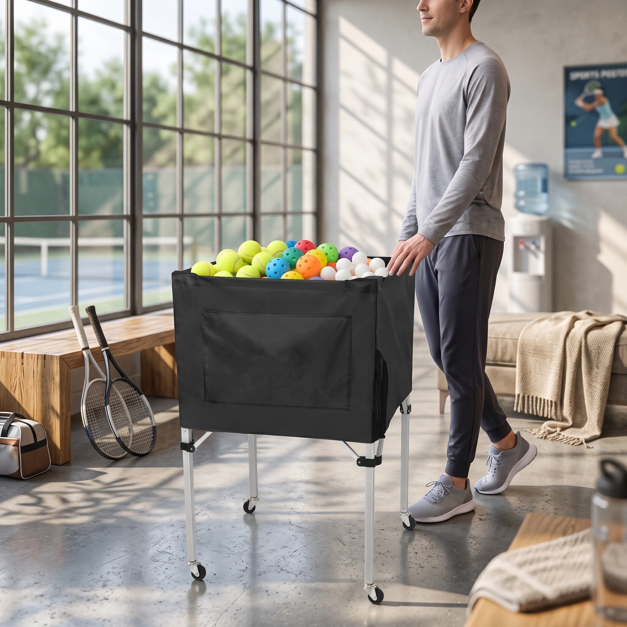 Chariot de rangement pour balles pliable, chariot à balles pliable, organisateur d'équipement sportif à roulettes, multi-sports pour entraîneurs, gymnase, séances d'entraînement