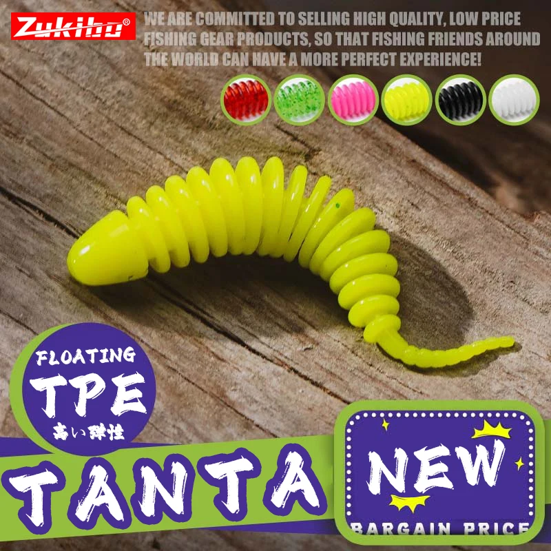 ZUKIBO New Tanta Fishing Lure Tiny Worm Bait 35mm 46mm Soft Worm TPE Floating Artificial Baits Silicone Carp Fishing Bass Lures