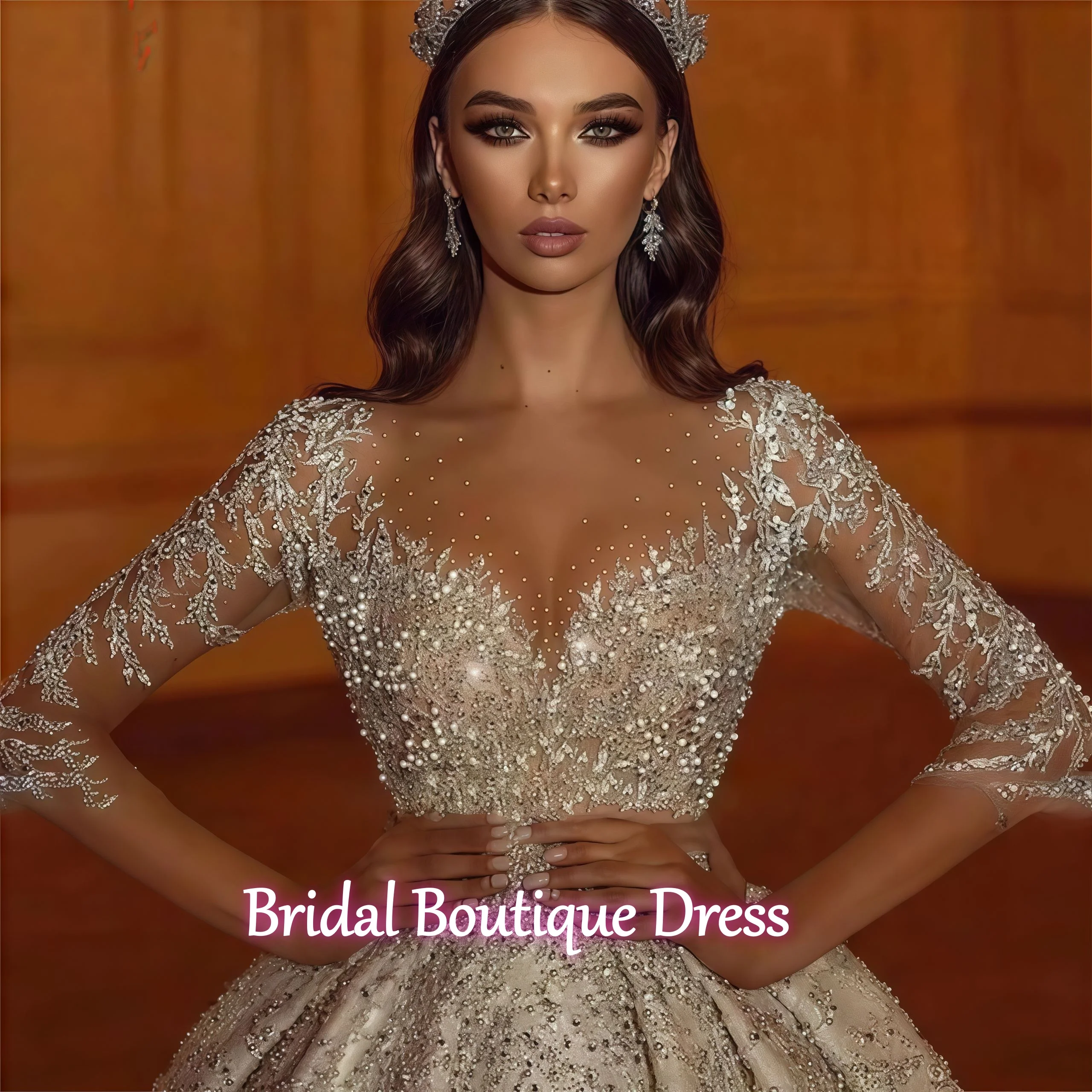 Изысканное бальное платье по индивидуальному заказу, свадебное платье с длинными рукавами, милое блестящее роскошное платье невесты с блестками и бисером, Vestidos принцессы