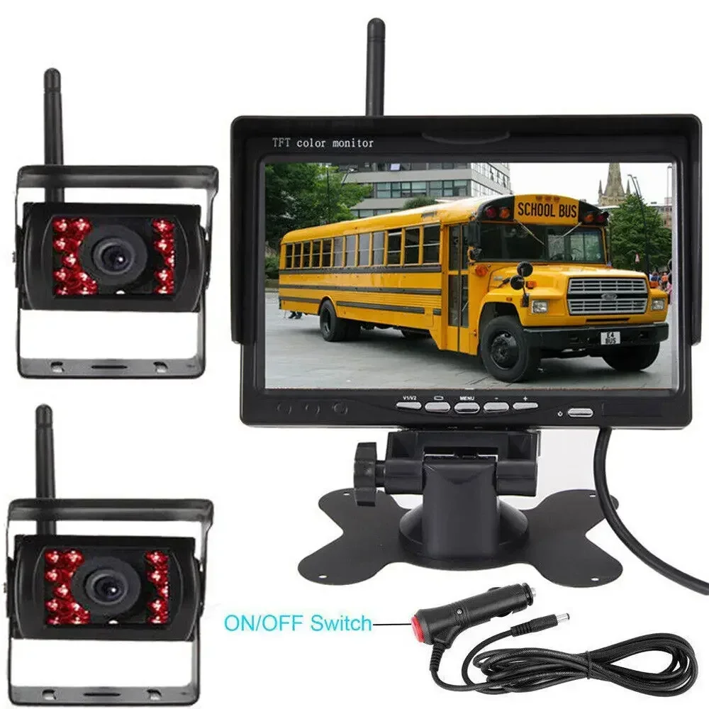 

QueenDer 2x Wireless Car Backup Rear View Cameras w/ 7" Monitor for Caravan Trailer Truck