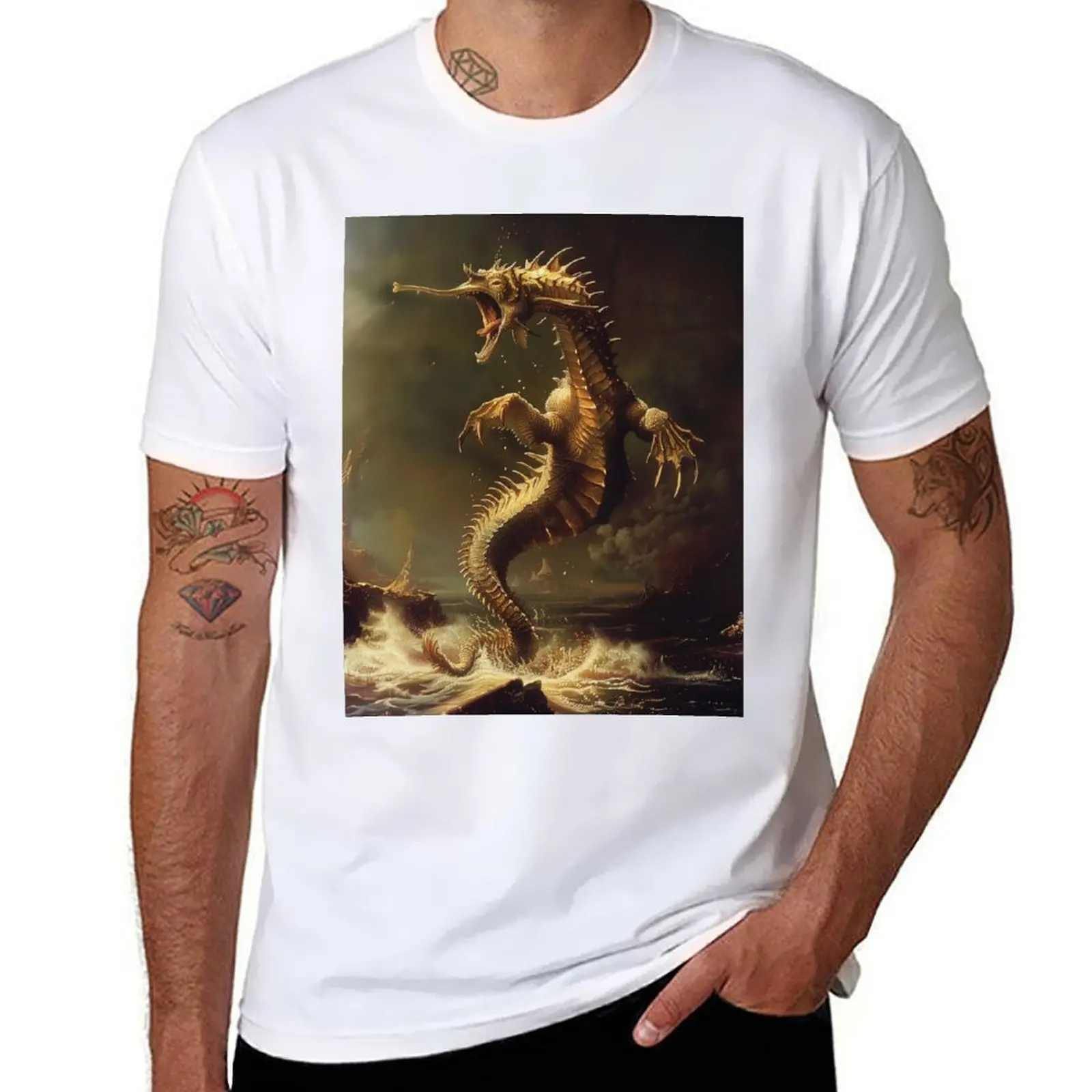 

Great Yellow King Seahorse T-Shirt oversizeds boys whites basketball graphic tees mens t shirts