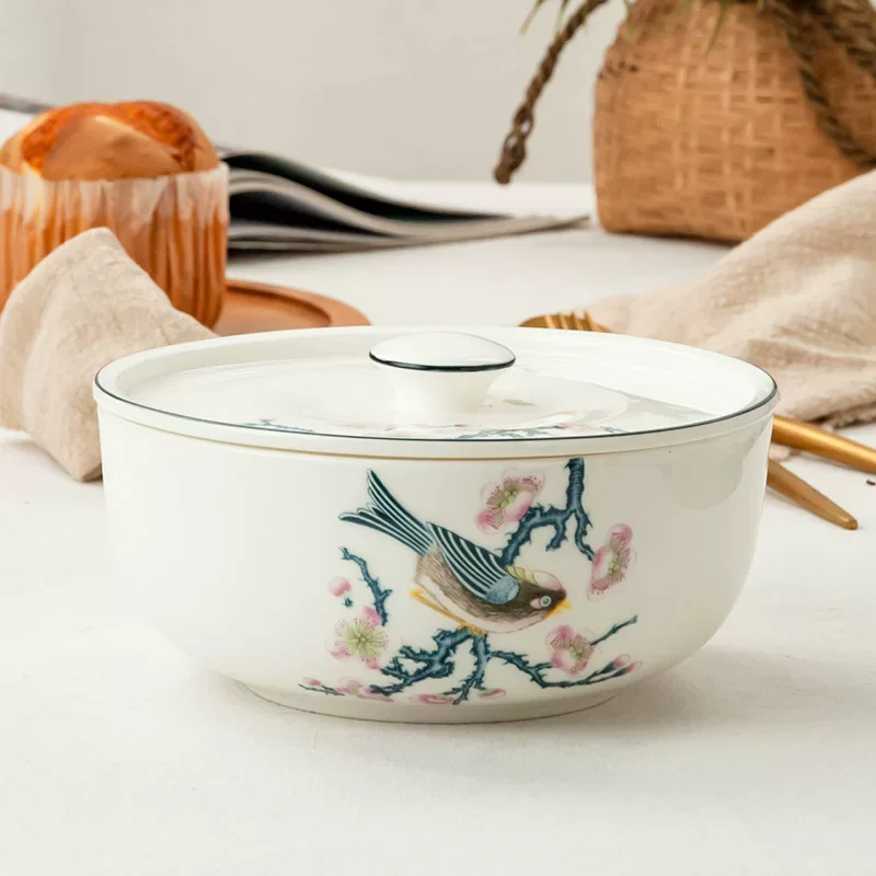 7inch, bone china cereal bowl with lid, Chinese painting design, porcelain noodle bowl, vintage bowl, salad bowl paste bait bowl