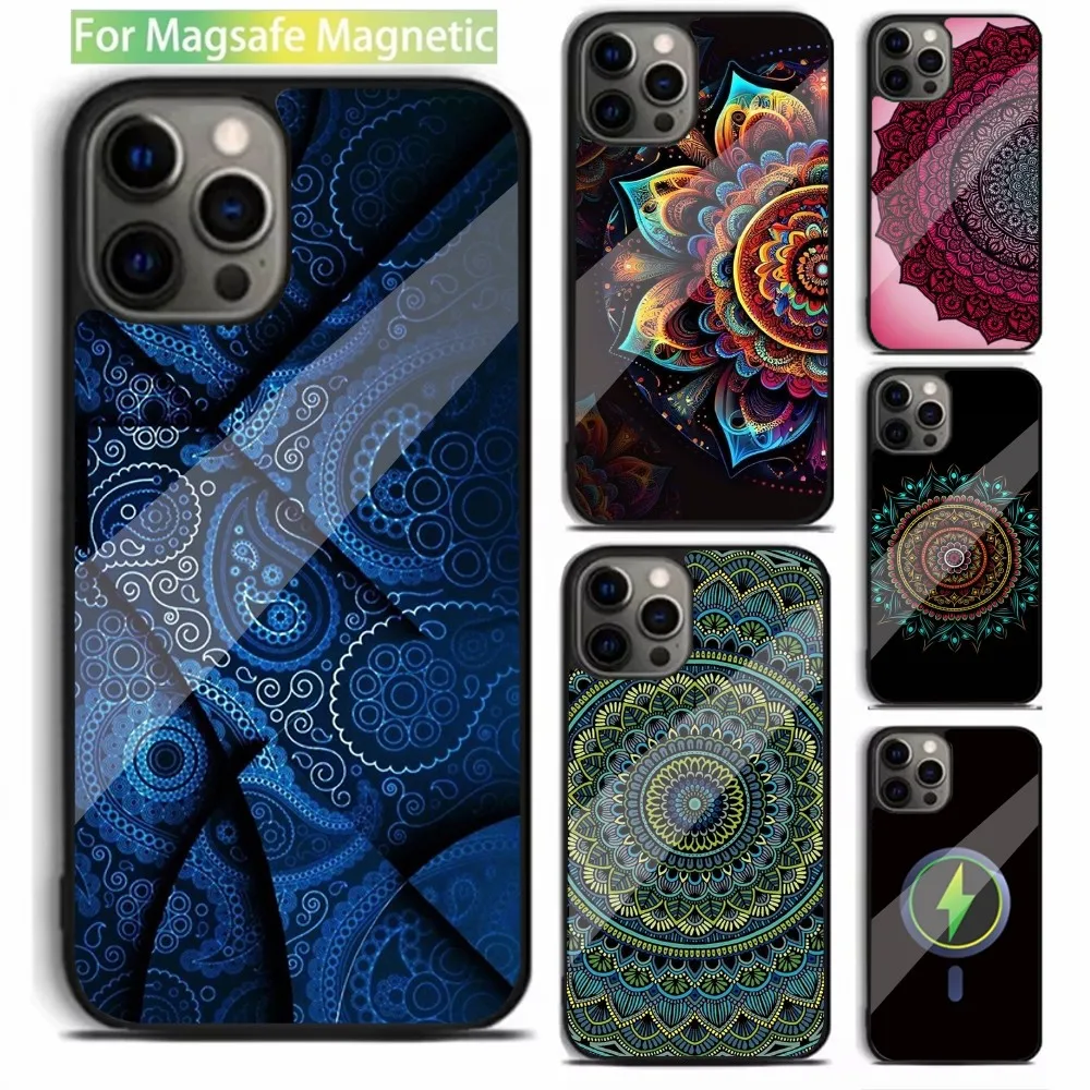 Indian Floral Henna Mandala Phone Case For iPhone 16,15,14,13,12,11,Plus,Pro,Max,Mini Magsafe Magnetic Wireless Charging