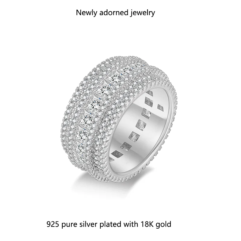 

Cross-border bestseller S925 sterling silver 3x3/1.0mm moissanite pave ring, European and American fashion, light luxury, elegan