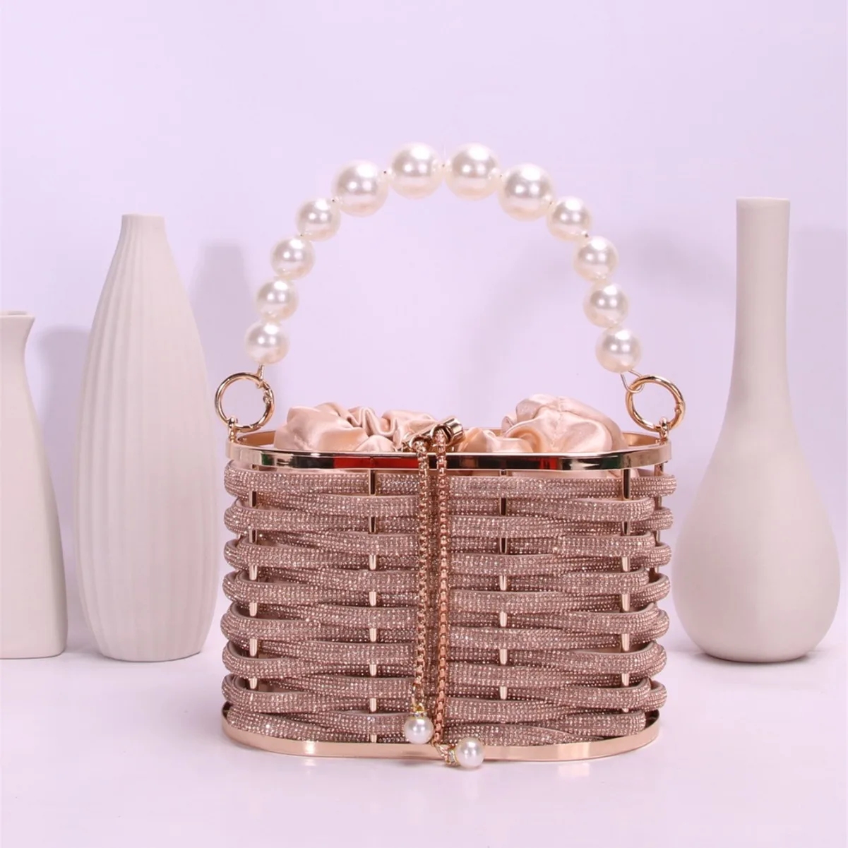 

Универсальная тканая корзина со стразами через плечо, женская свадебная элегантная большая сумка