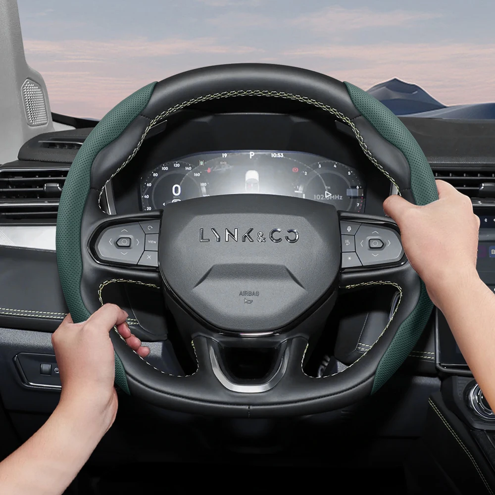

Suitable for LYNK&CO Breathable Holes Leather Steering Wheel Cover Segmented Quick-Release Design 01 03 05 09 06 02 EM Z10 PHEV