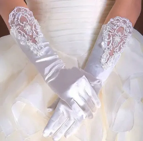 

Wedding Flower Girls Communion Pageant Costume Long Elbow Satin Gloves