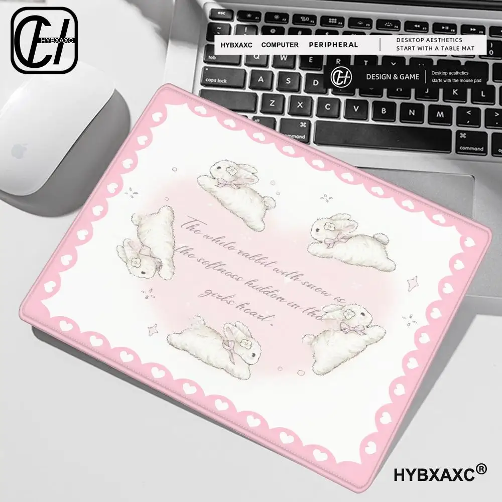HYBXAXC Cute Pink Rabbit Mouse Pad Love Pattern Office Computer Keyboard Mousepad Small Table Mat tapis de souris pc accessories